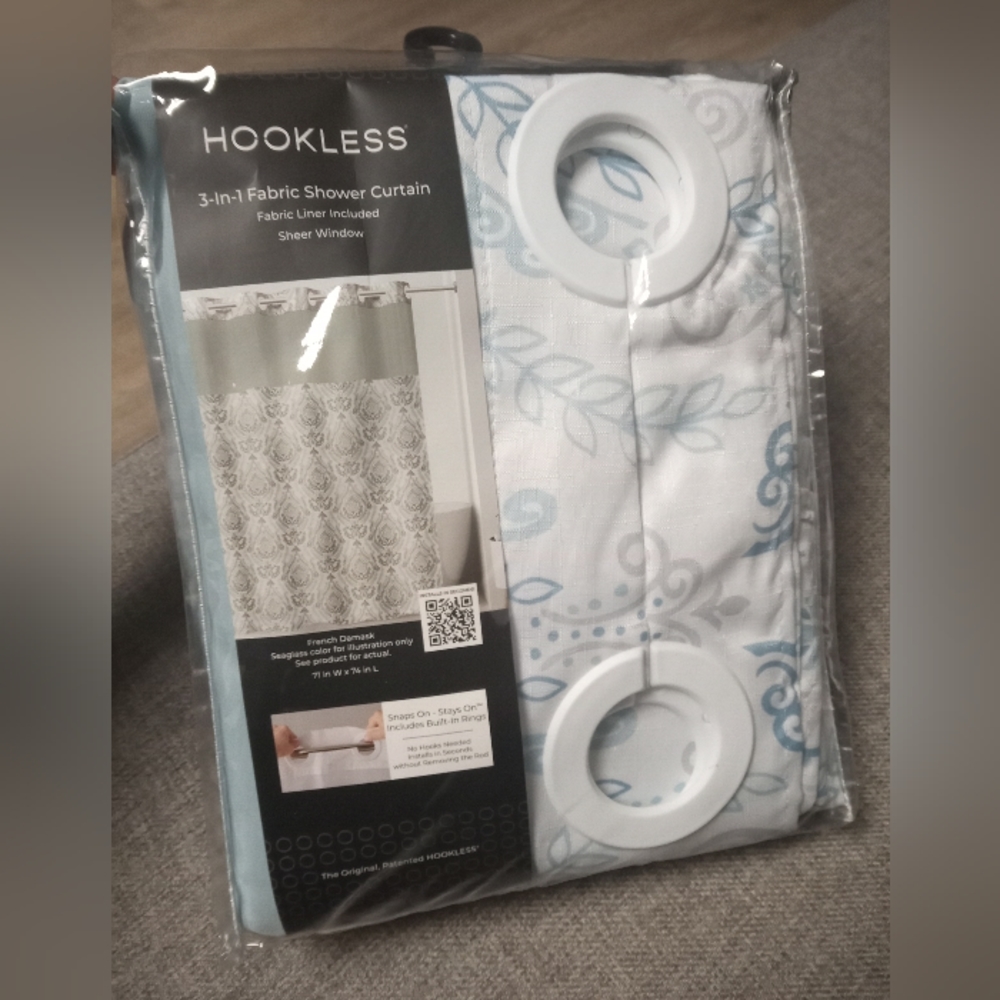 Sold onlineHOOKLESS 3-in-1 fabric shower curtain, French damask ,71 in W×74 in L
